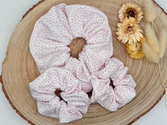 Jersey Scrunchie Haargummi weiss mit roten Punkten