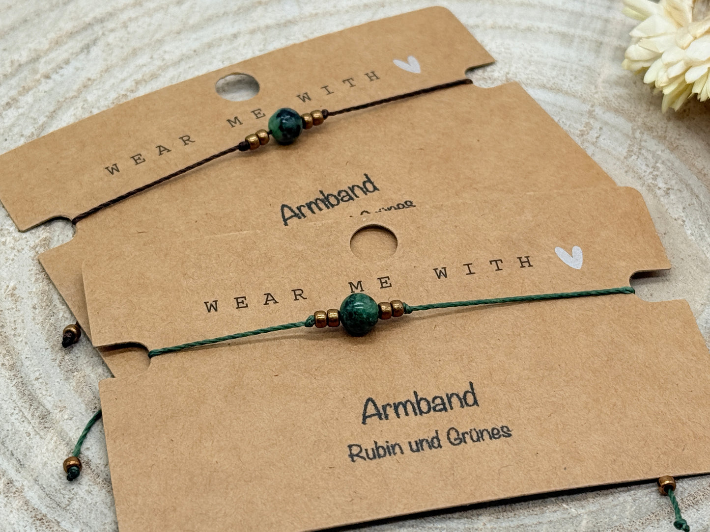 Freundschaftsarmband Makramee Halbedelstein Armband Rubin und Grünes