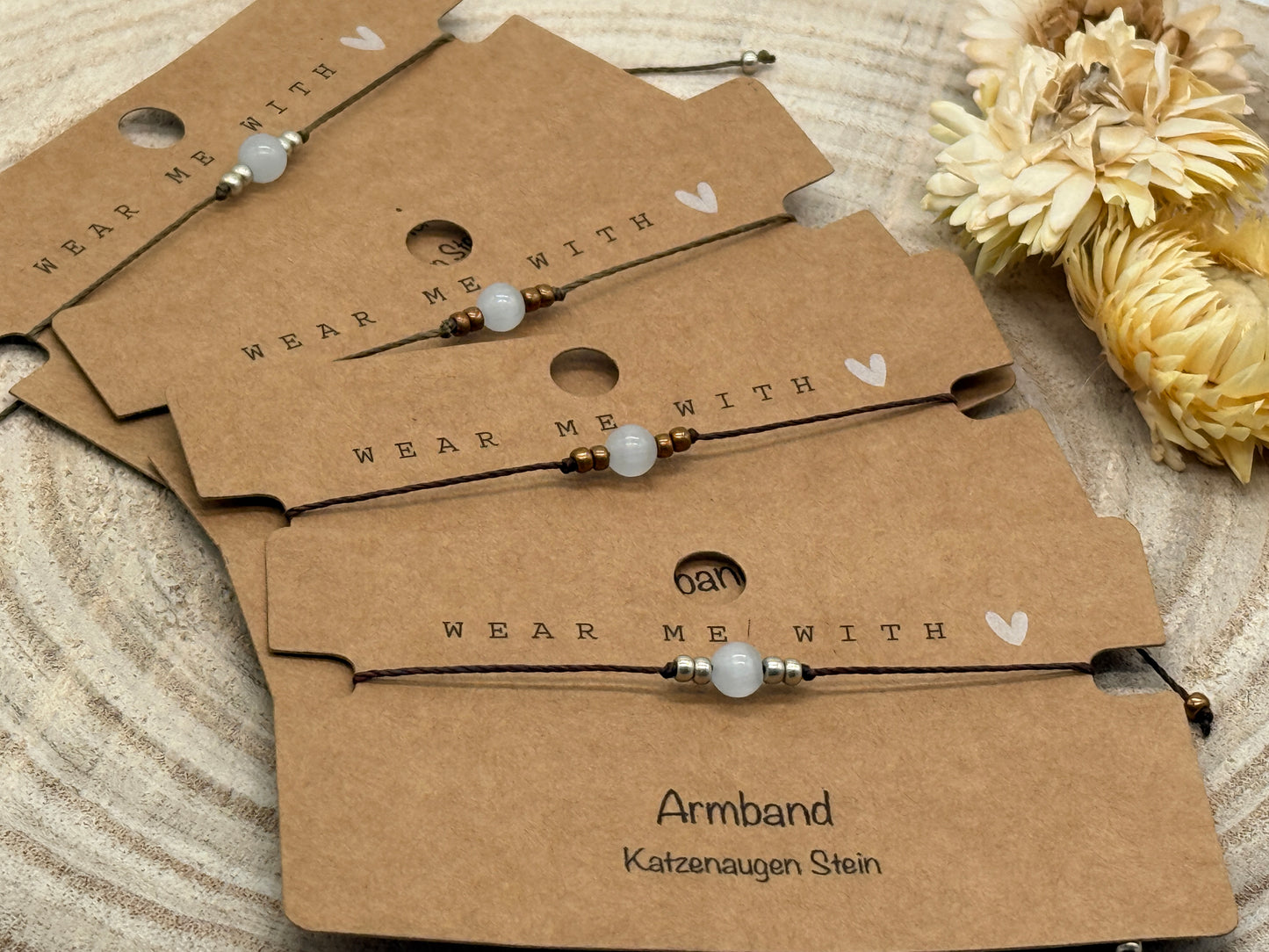 Freundschaftsarmband Makramee Halbedelstein Armband Katzenaugen Stein