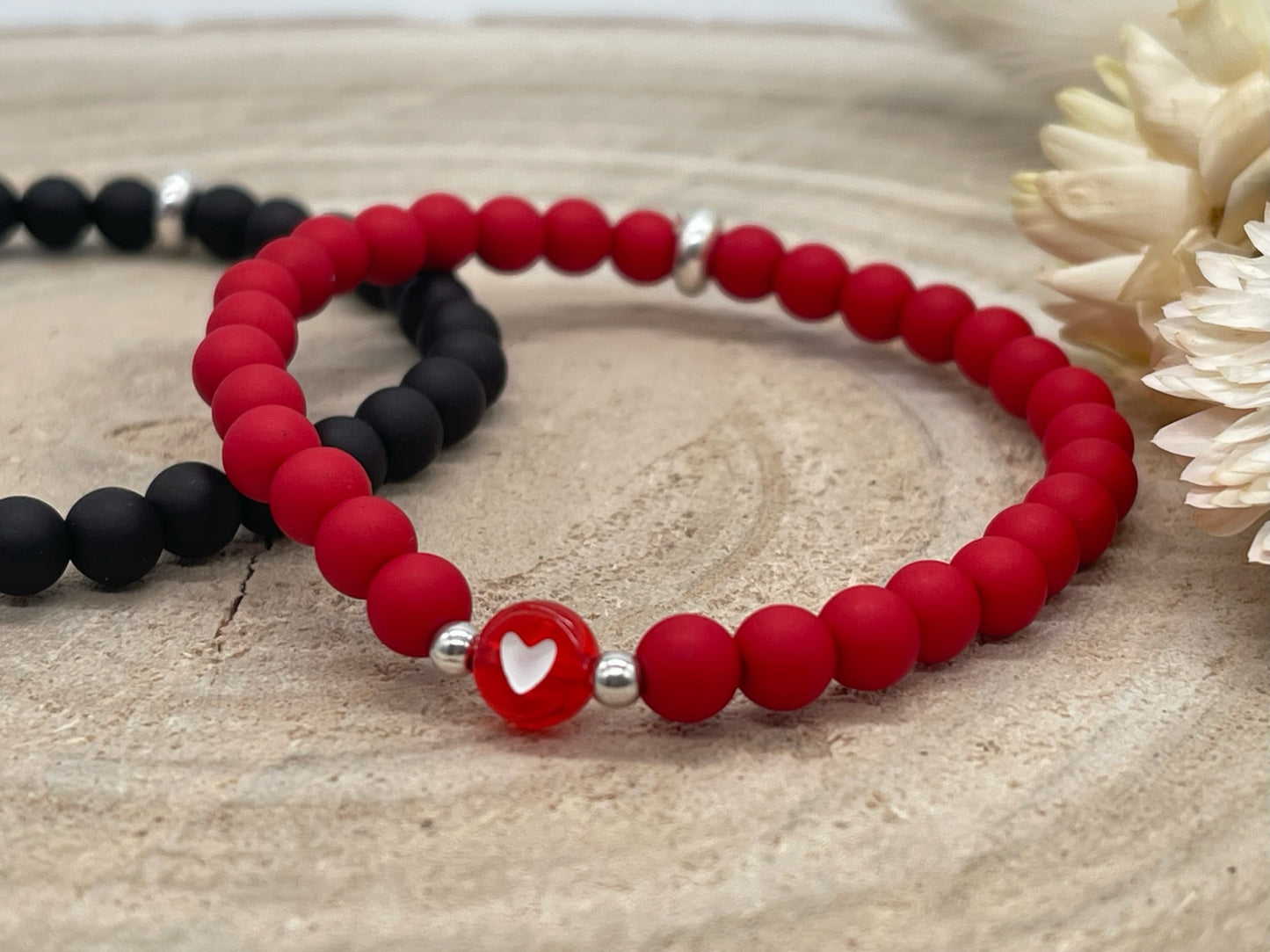 Acryl Perlen Armband schwarz & rot