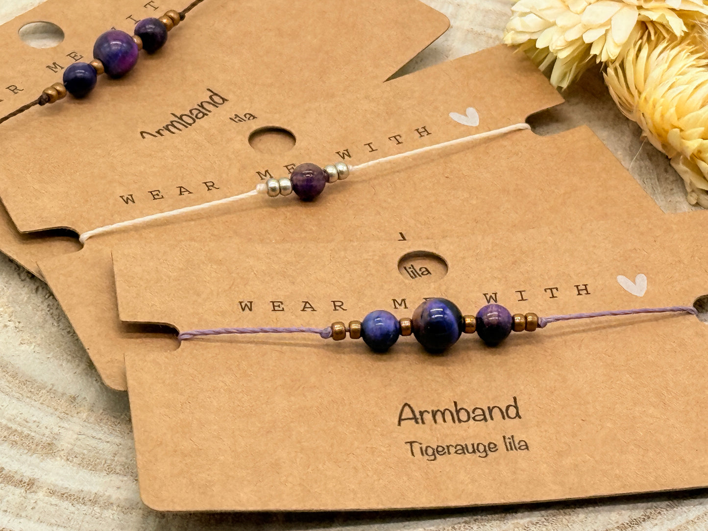 Freundschaftsarmband Makramee Halbedelstein Armband Tigerauge lila