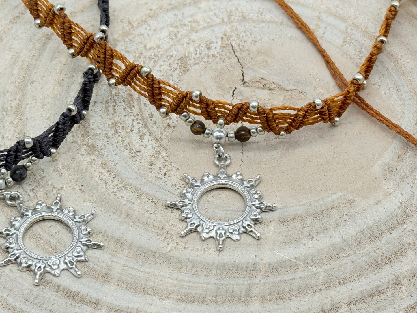 Makramee Schmuck Choker Halskette Sonne