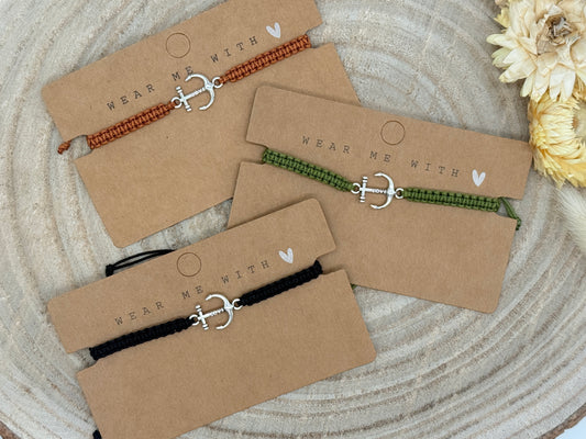 Freundschaftsarmband Makramee Armband Anker mit Love Edelstahl silberfarben