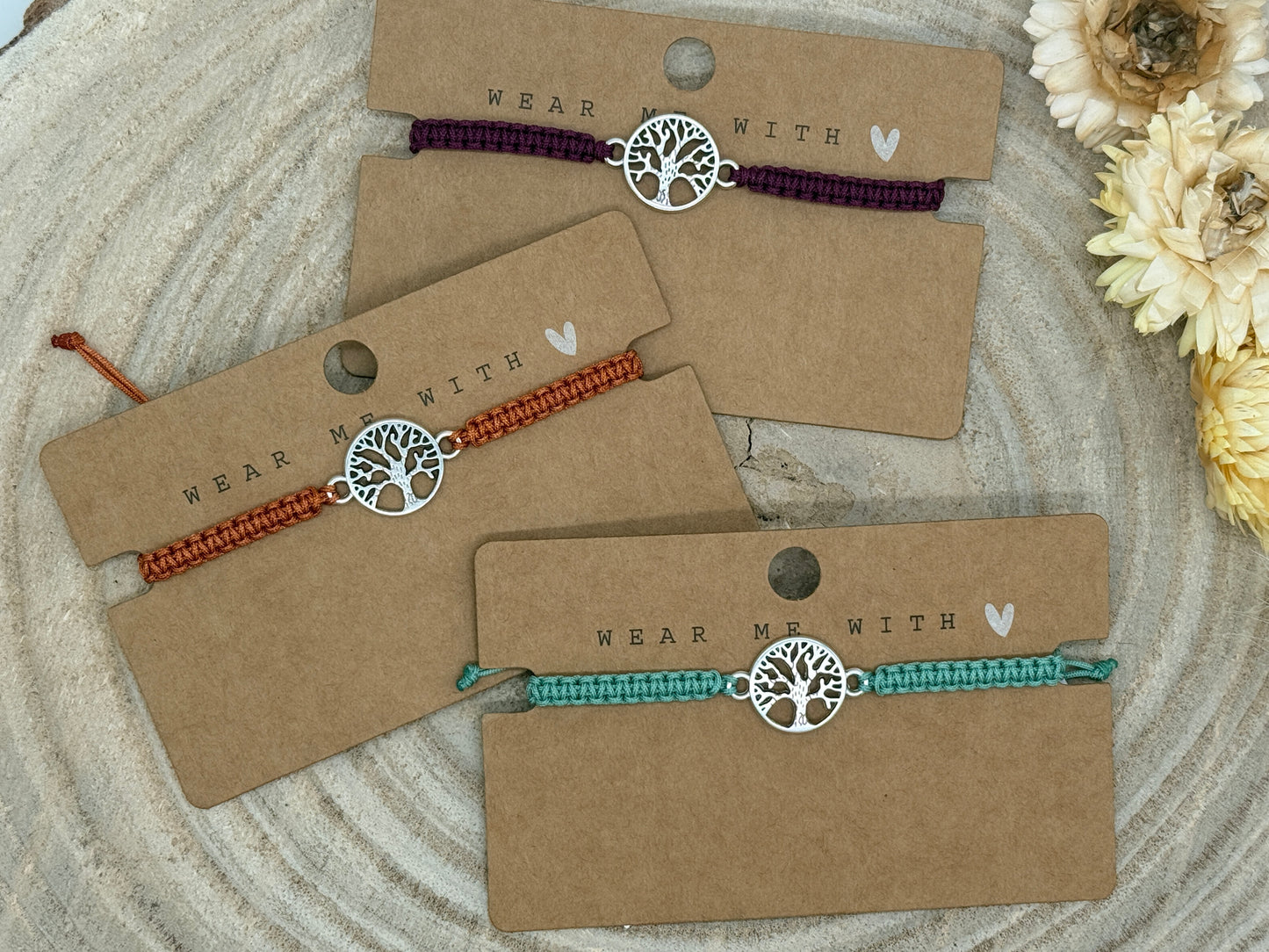 Freundschaftsarmband Makramee Armband Lebensbaum Edelstahl Silber