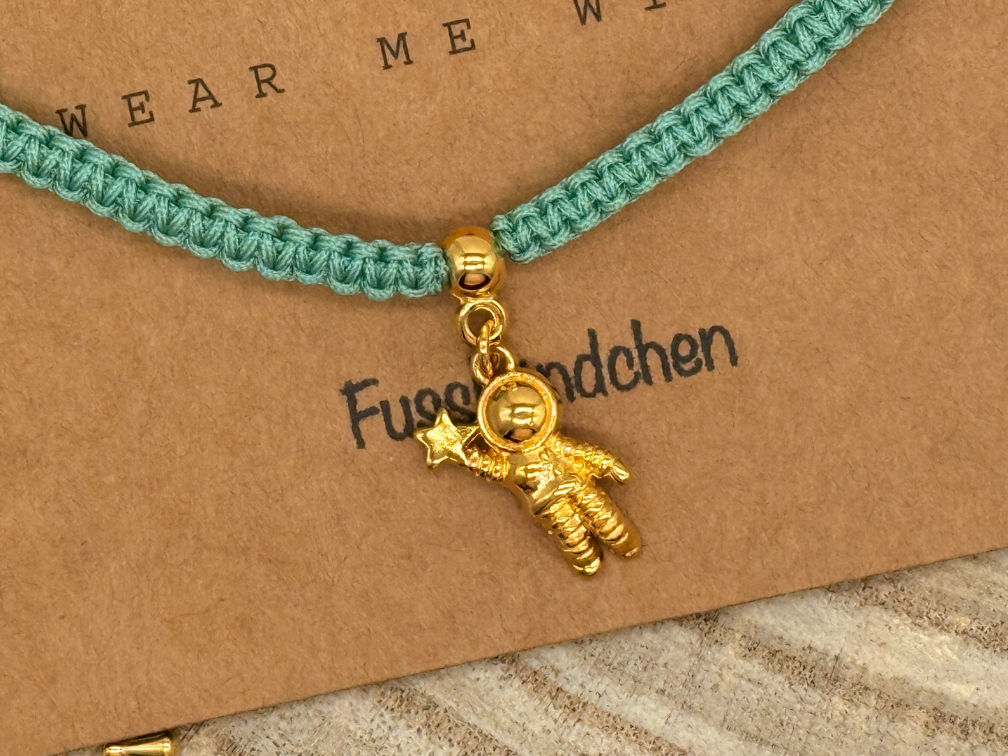 Fusskettchen Fussbändchen Astronaut DQ-Edelstahl vergoldet