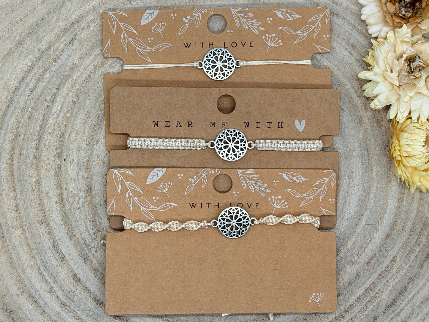 Freundschaftsarmband Makramee Armband Blumen Mosaik Edelstahl vergoldet