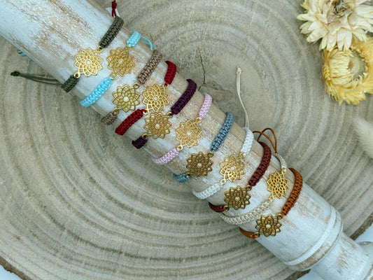 Freundschaftsarmband Makramee Armband Blumen Mosaik Edelstahl vergoldet