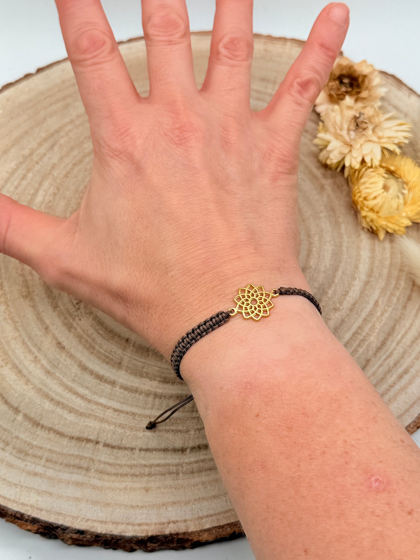 Freundschaftsarmband Makramee Armband Blumen Mosaik Edelstahl vergoldet