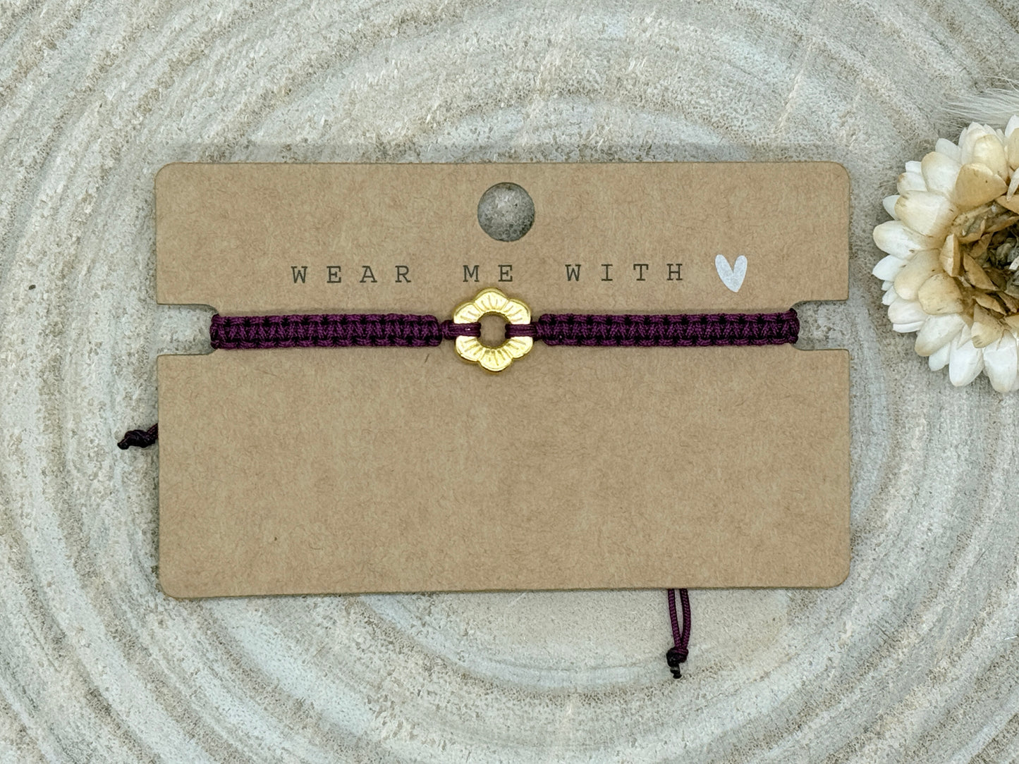 Makramee Armband Freundschaftsarmband kleine Blume Edelstahl vergoldet