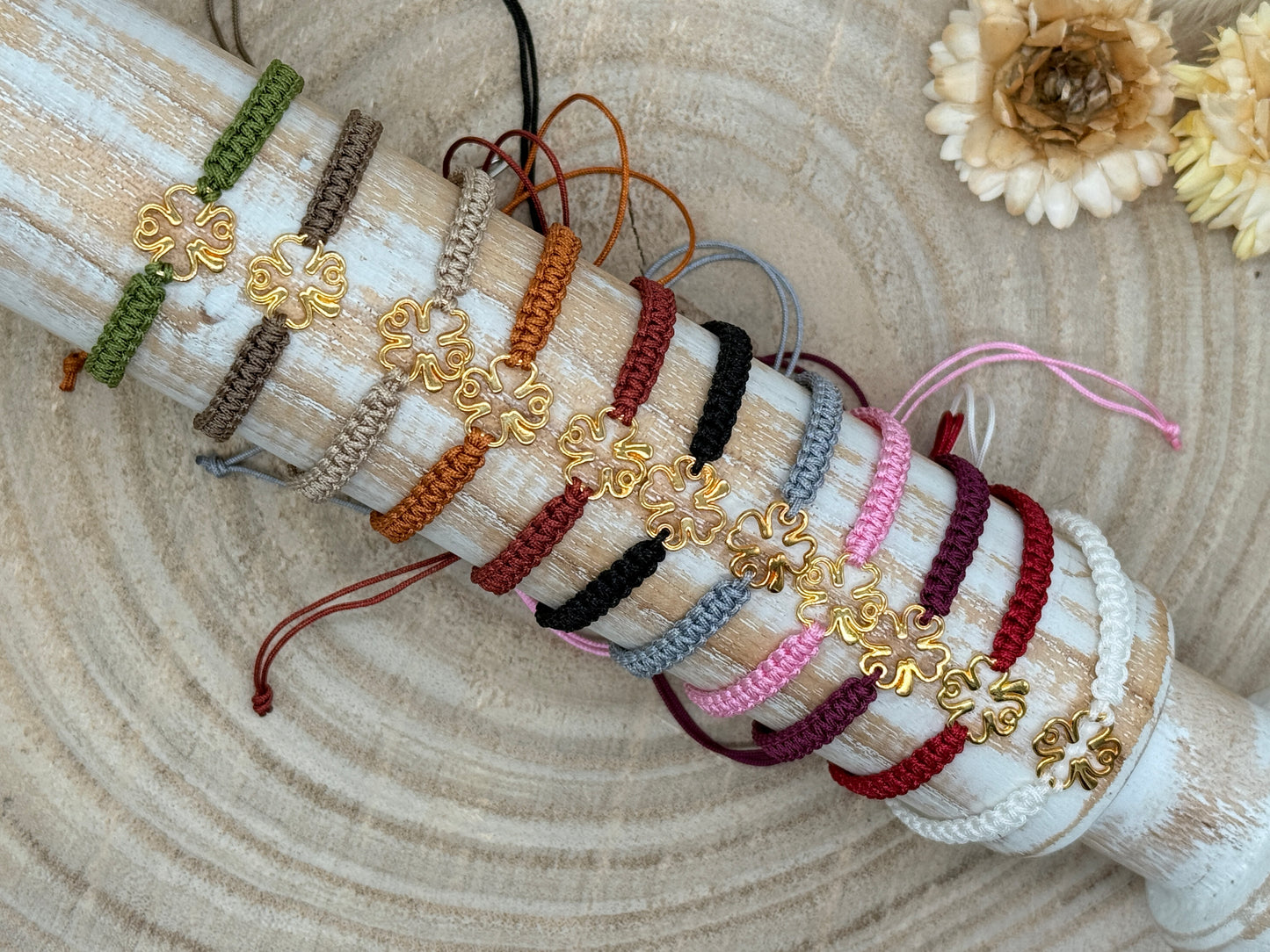 Makramee Armband Freundschaftsarmband Klee Edelstahl vergoldet