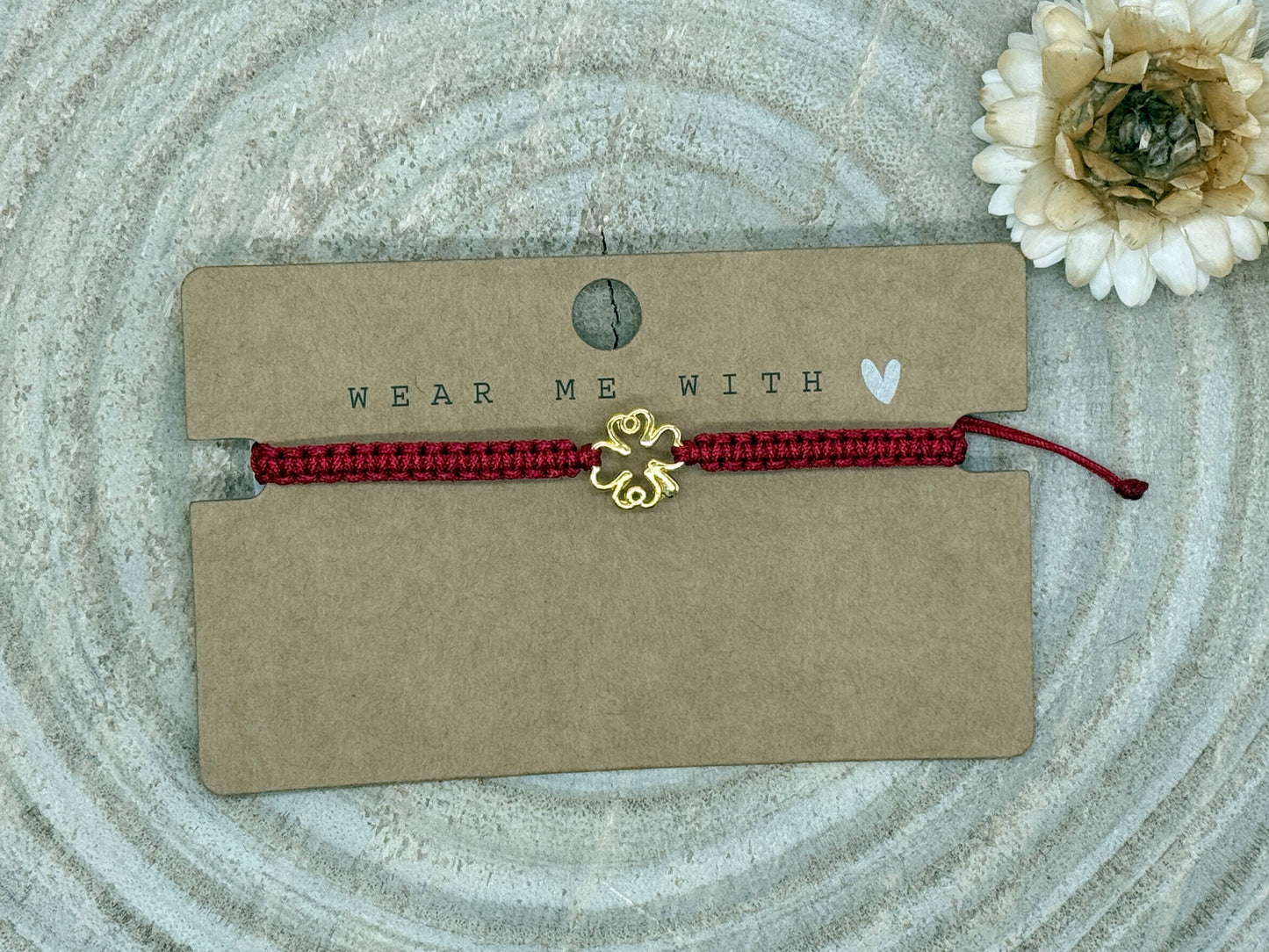 Makramee Armband Freundschaftsarmband Klee Edelstahl vergoldet