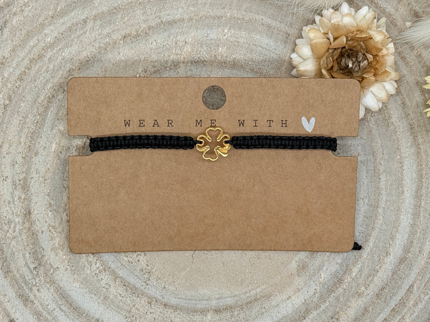 Makramee Armband Freundschaftsarmband Klee Edelstahl vergoldet