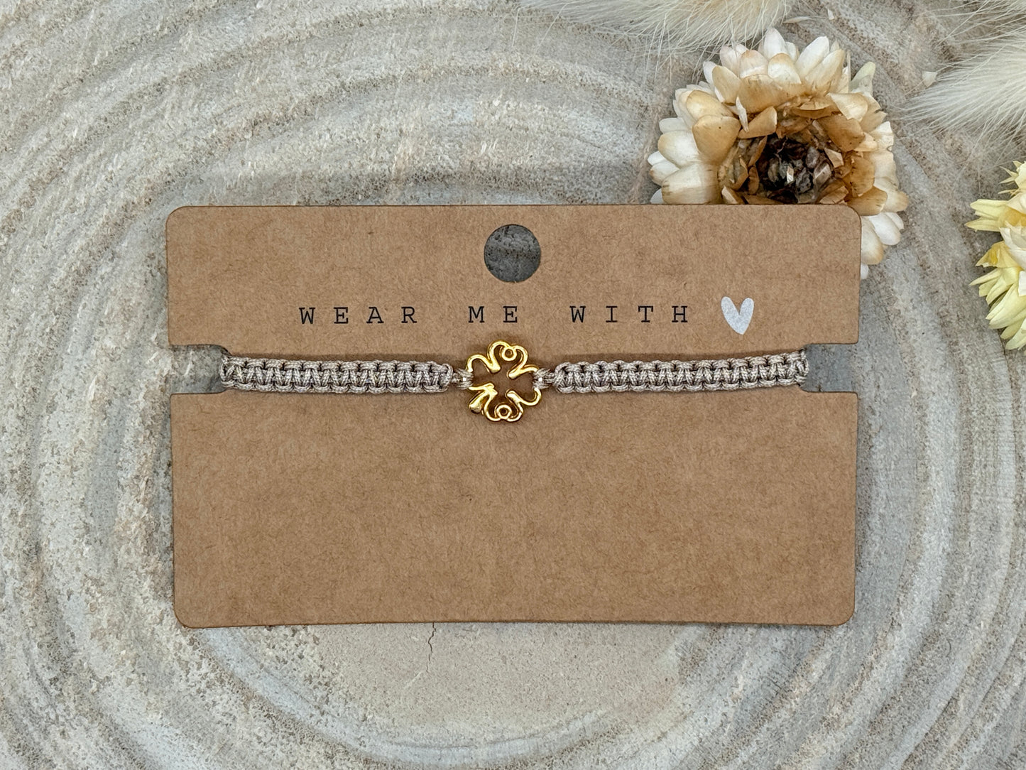 Makramee Armband Freundschaftsarmband Klee Edelstahl vergoldet