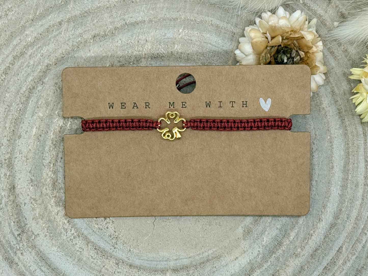 Makramee Armband Freundschaftsarmband Klee Edelstahl vergoldet