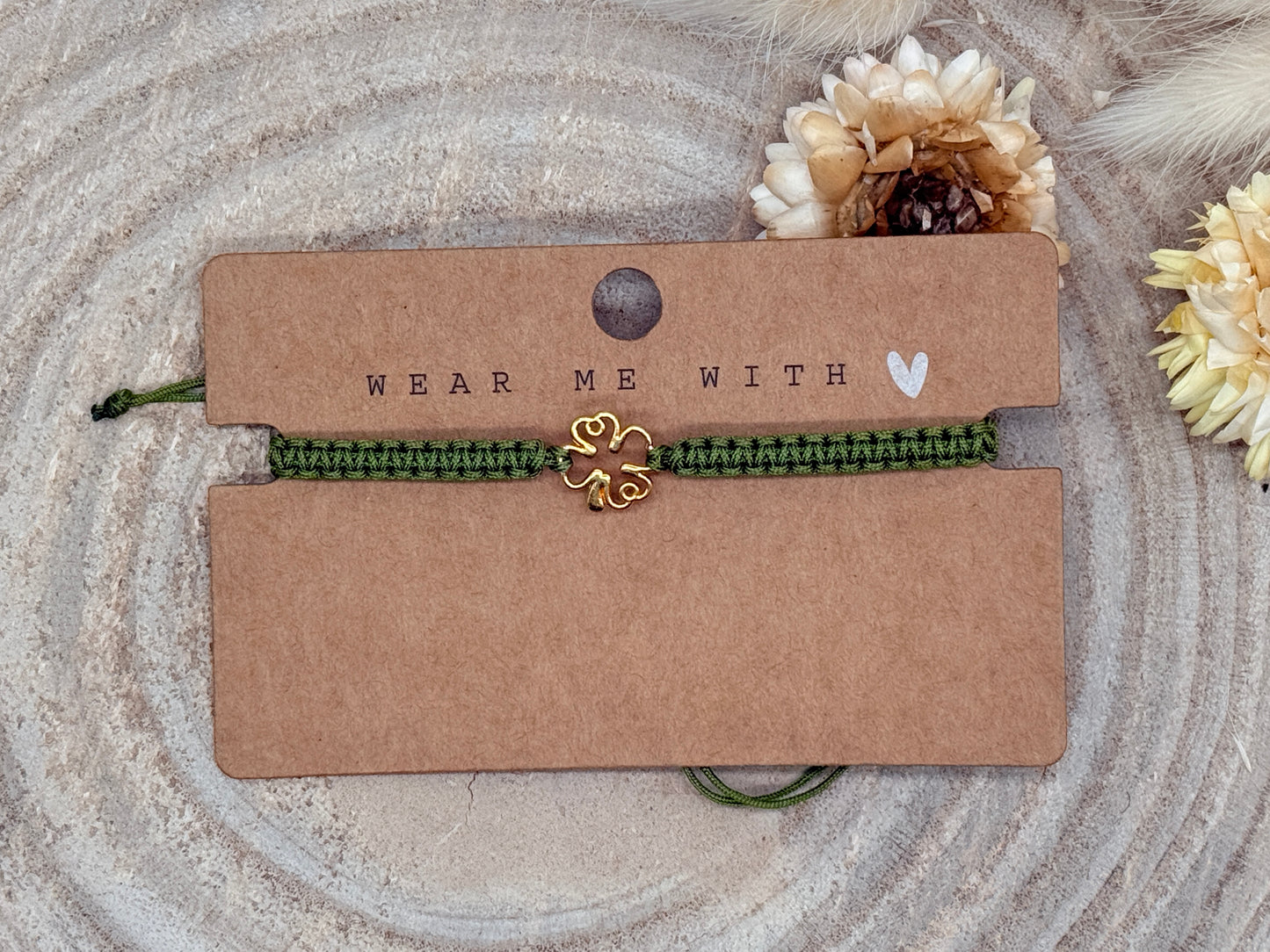 Makramee Armband Freundschaftsarmband Klee Edelstahl vergoldet