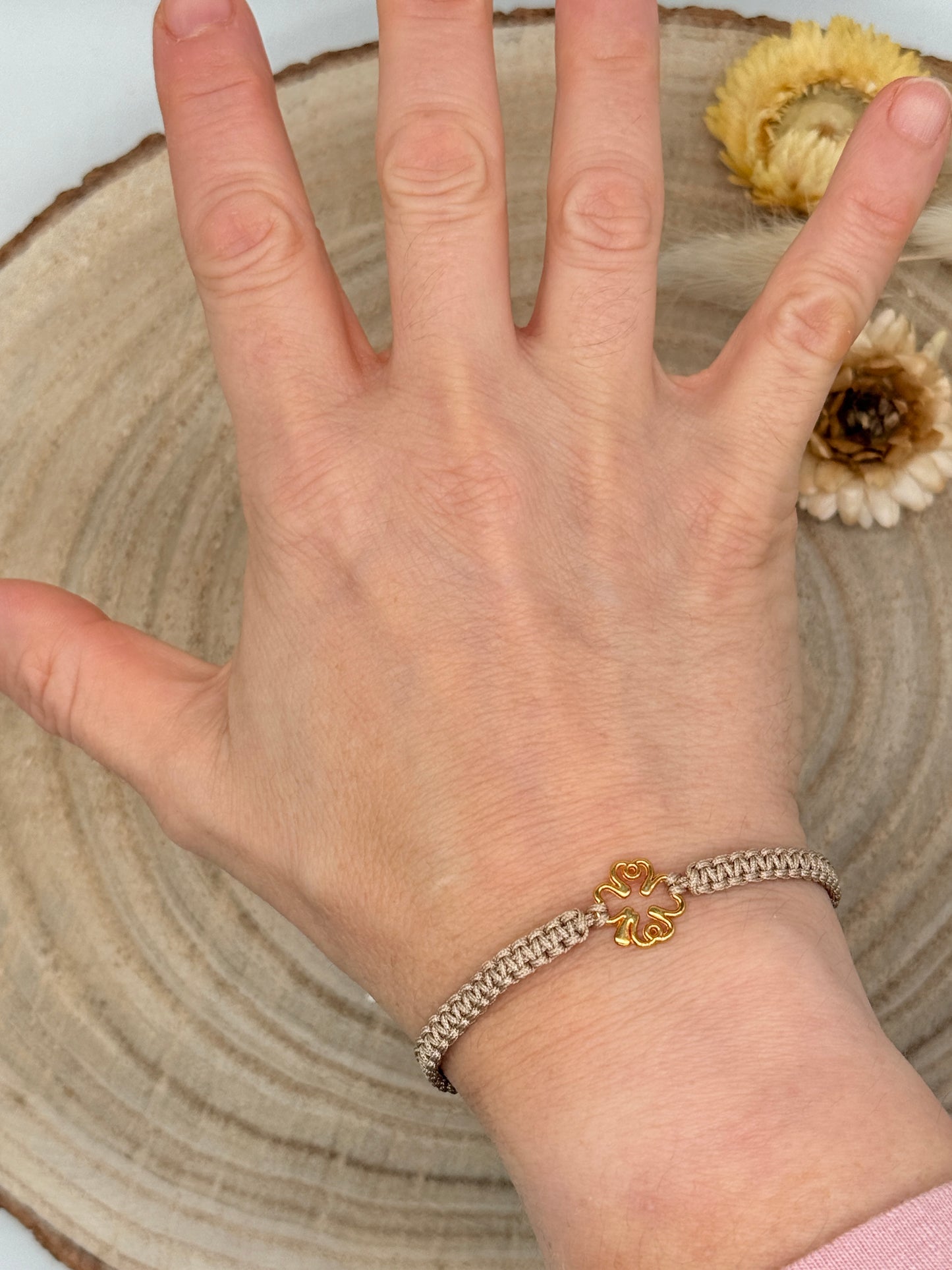 Makramee Armband Freundschaftsarmband Klee Edelstahl vergoldet