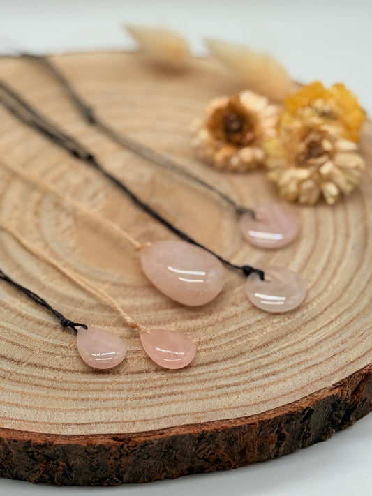 Makramee Choker Halbedelstein Kette Rosenquarz