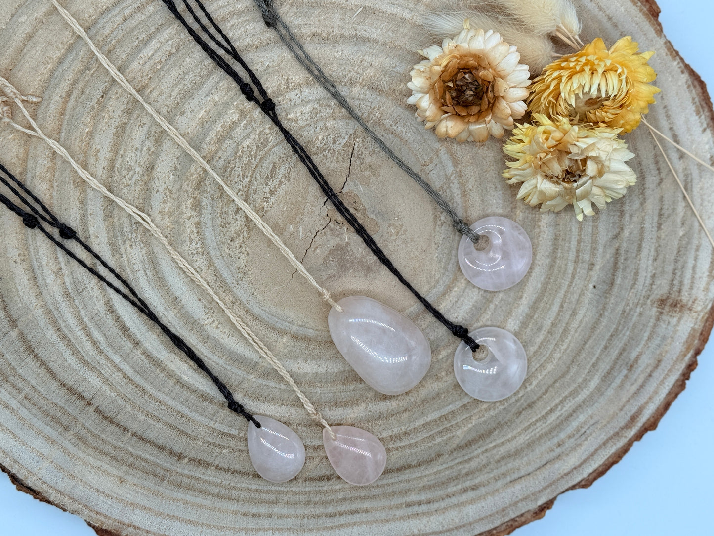 Makramee Choker Halbedelstein Kette Rosenquarz