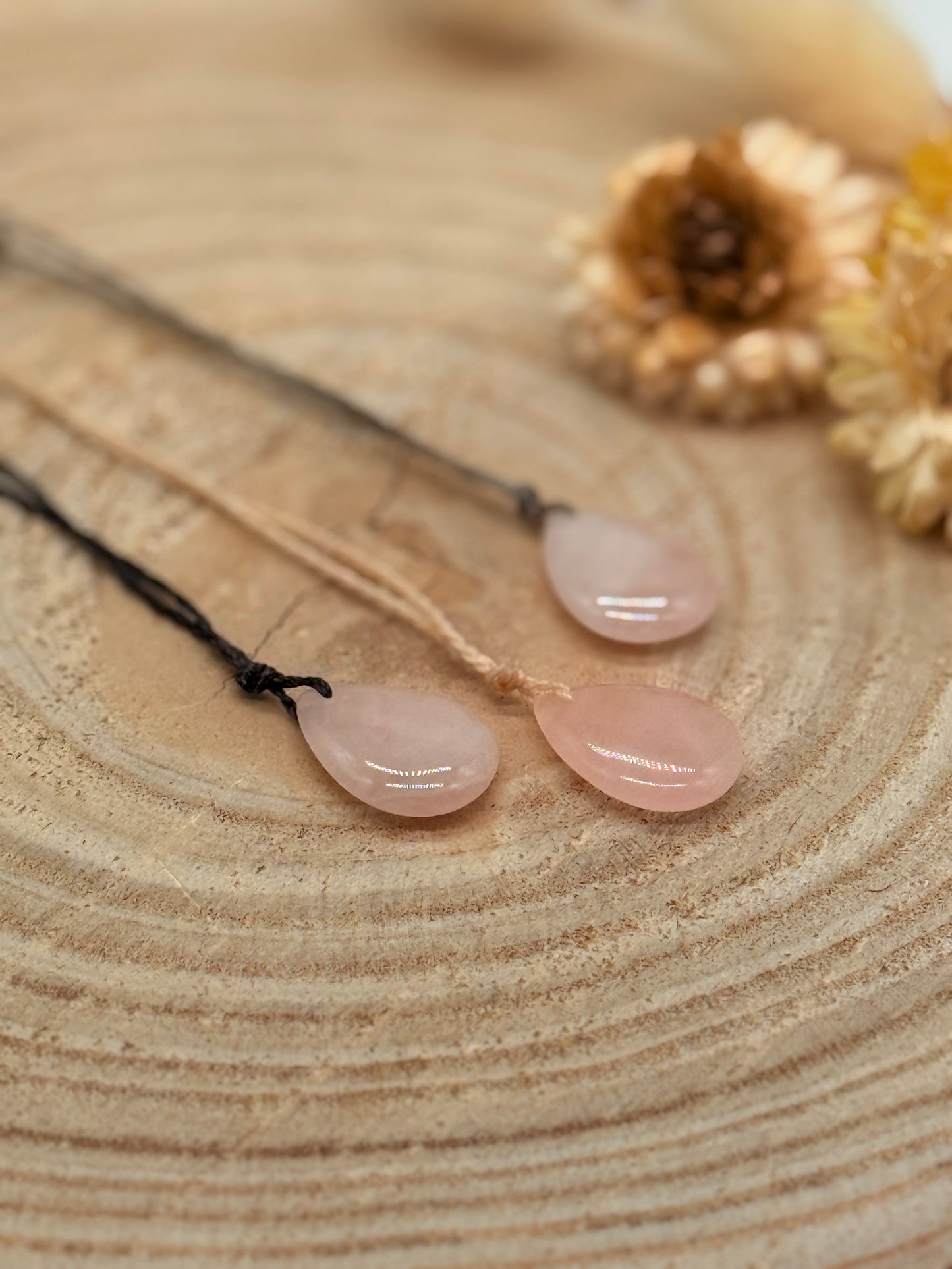 Makramee Choker Halbedelstein Kette Rosenquarz