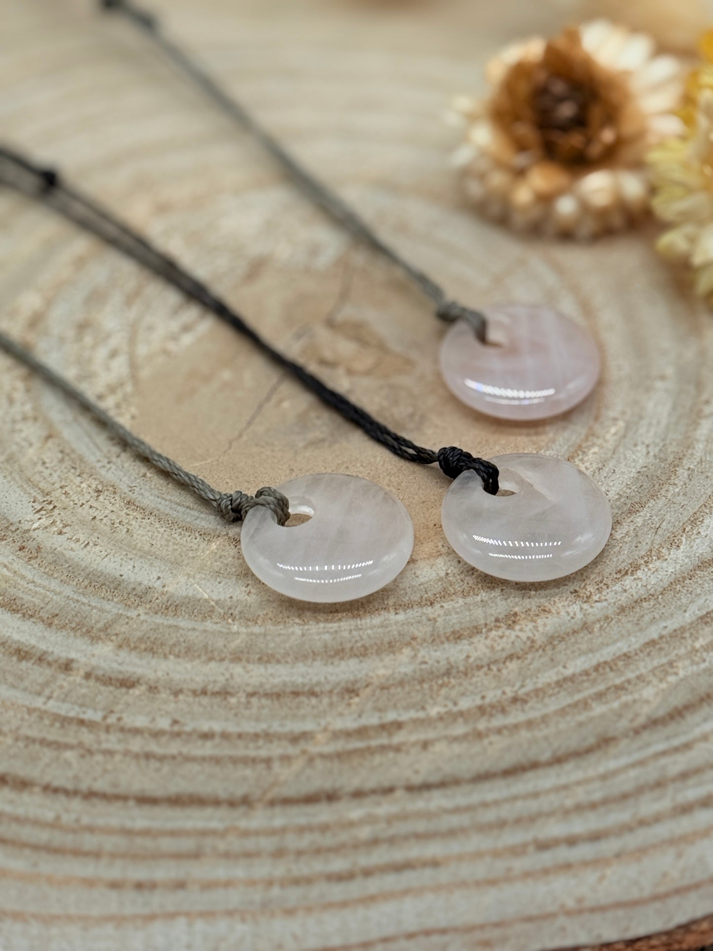 Makramee Choker Halbedelstein Kette Rosenquarz