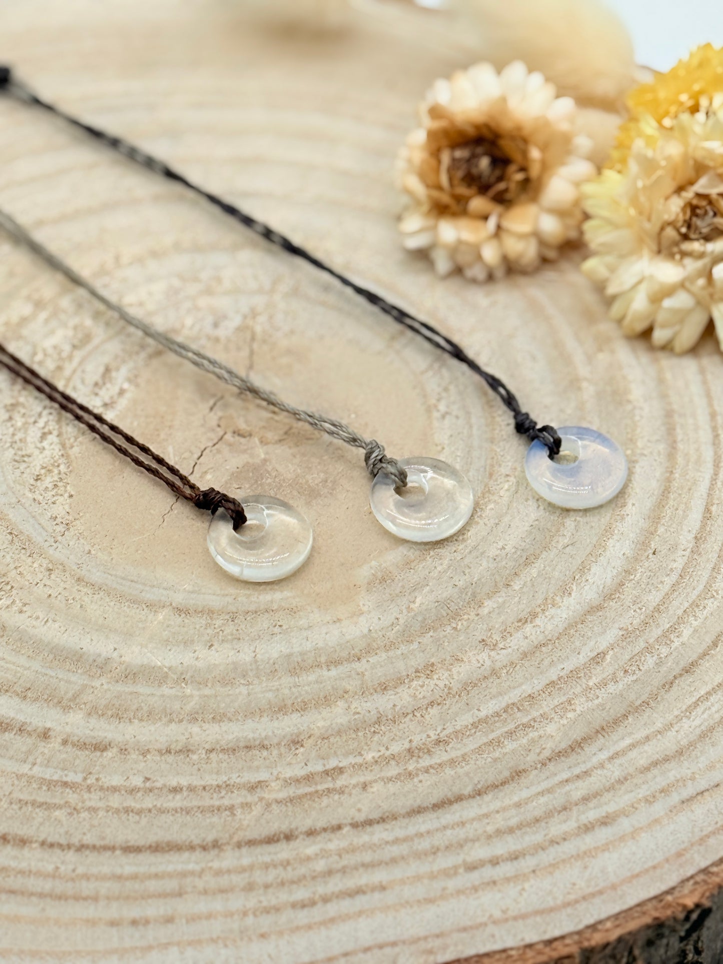 Makramee Choker Halbedelstein Kette Opal