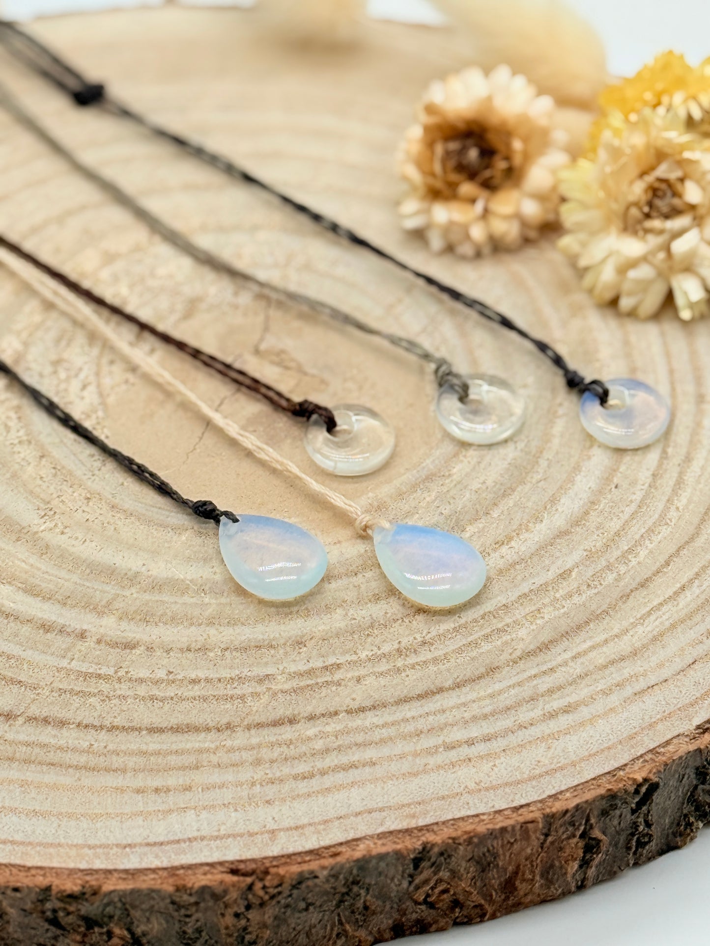 Makramee Choker Halbedelstein Kette Opal