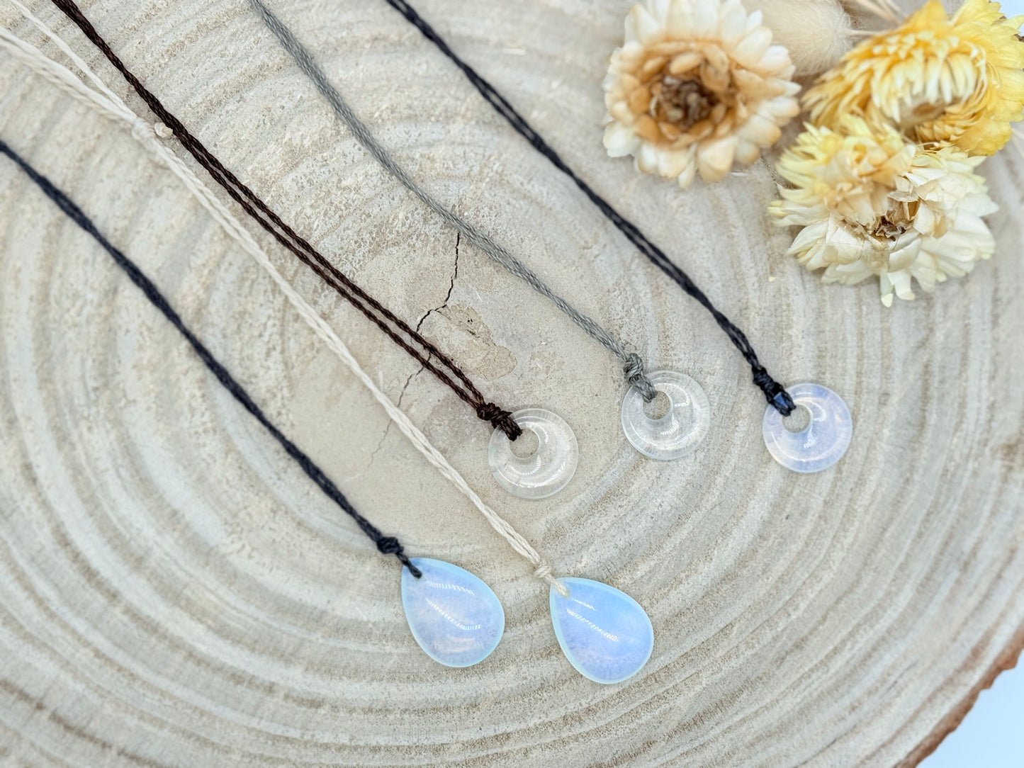 Makramee Choker Halbedelstein Kette Opal