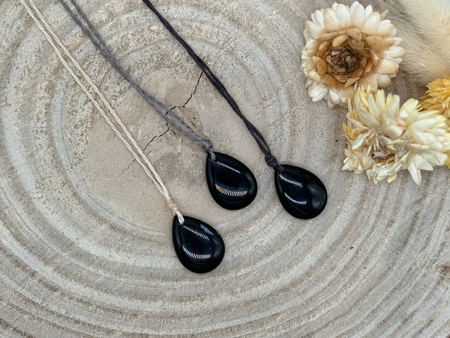 Makramee Choker Halbedelstein Kette schwarzer Obsidian