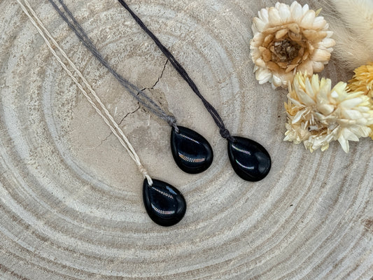 Makramee Choker Halbedelstein Kette schwarzer Obsidian