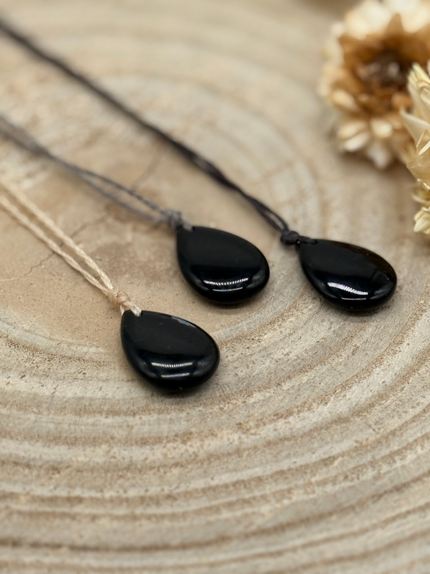 Makramee Choker Halbedelstein Kette schwarzer Obsidian