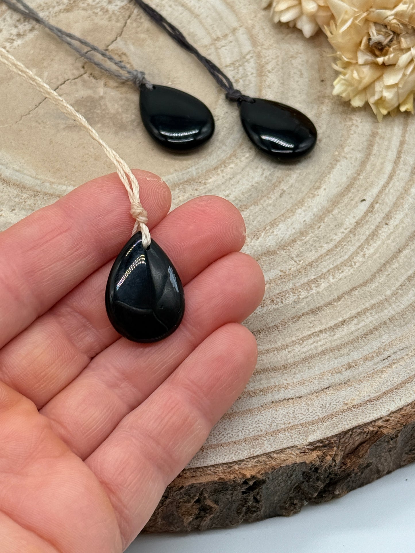 Makramee Choker Halbedelstein Kette schwarzer Obsidian