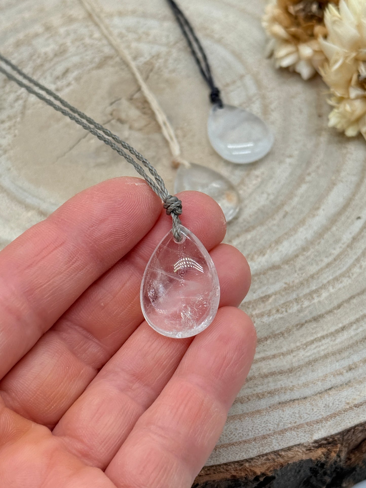 Makramee Choker Halbedelstein Kette weißer Quarz