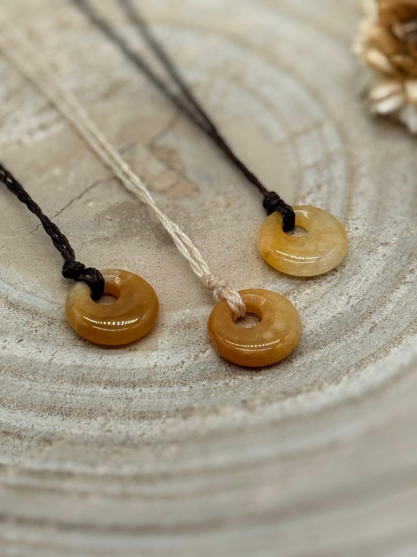 Makramee Choker Halbedelstein Kette gelber Jade