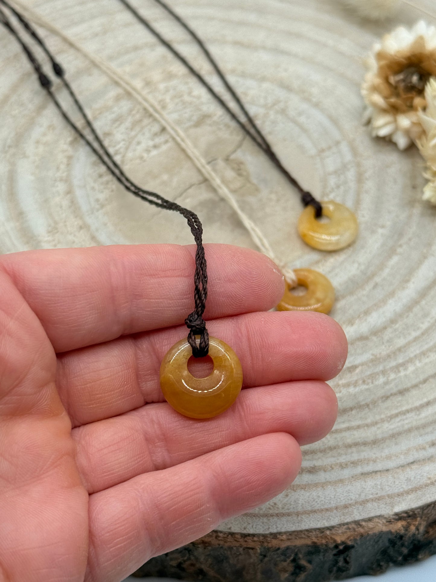 Makramee Choker Halbedelstein Kette gelber Jade