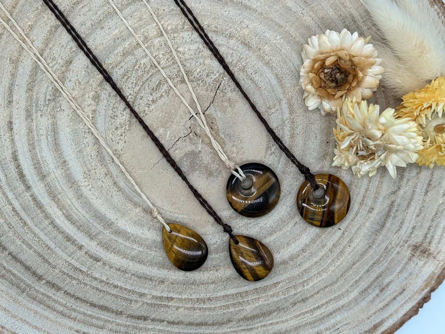 Makramee Choker Halbedelstein Kette Tigerauge