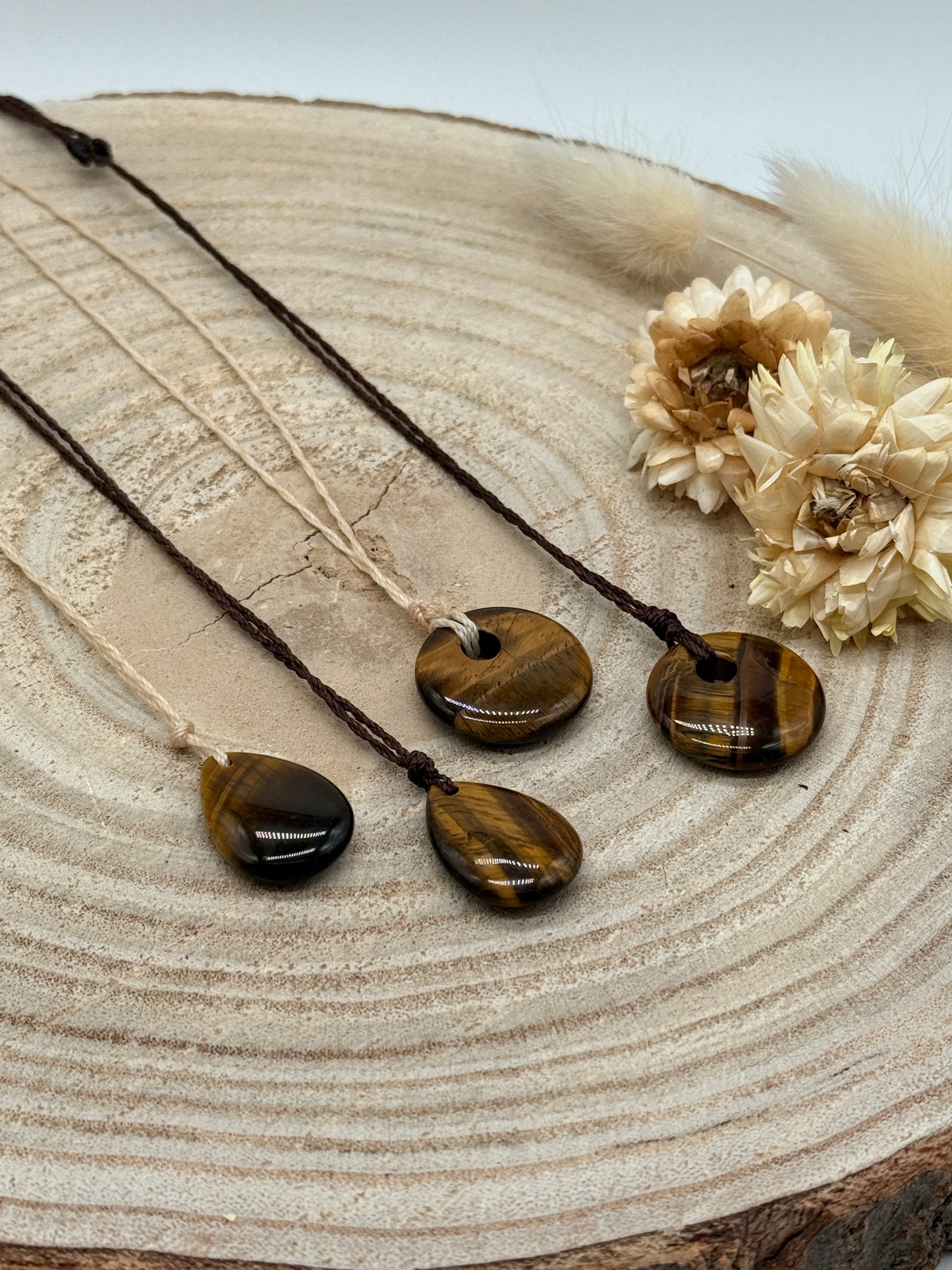 Makramee Choker Halbedelstein Kette Tigerauge