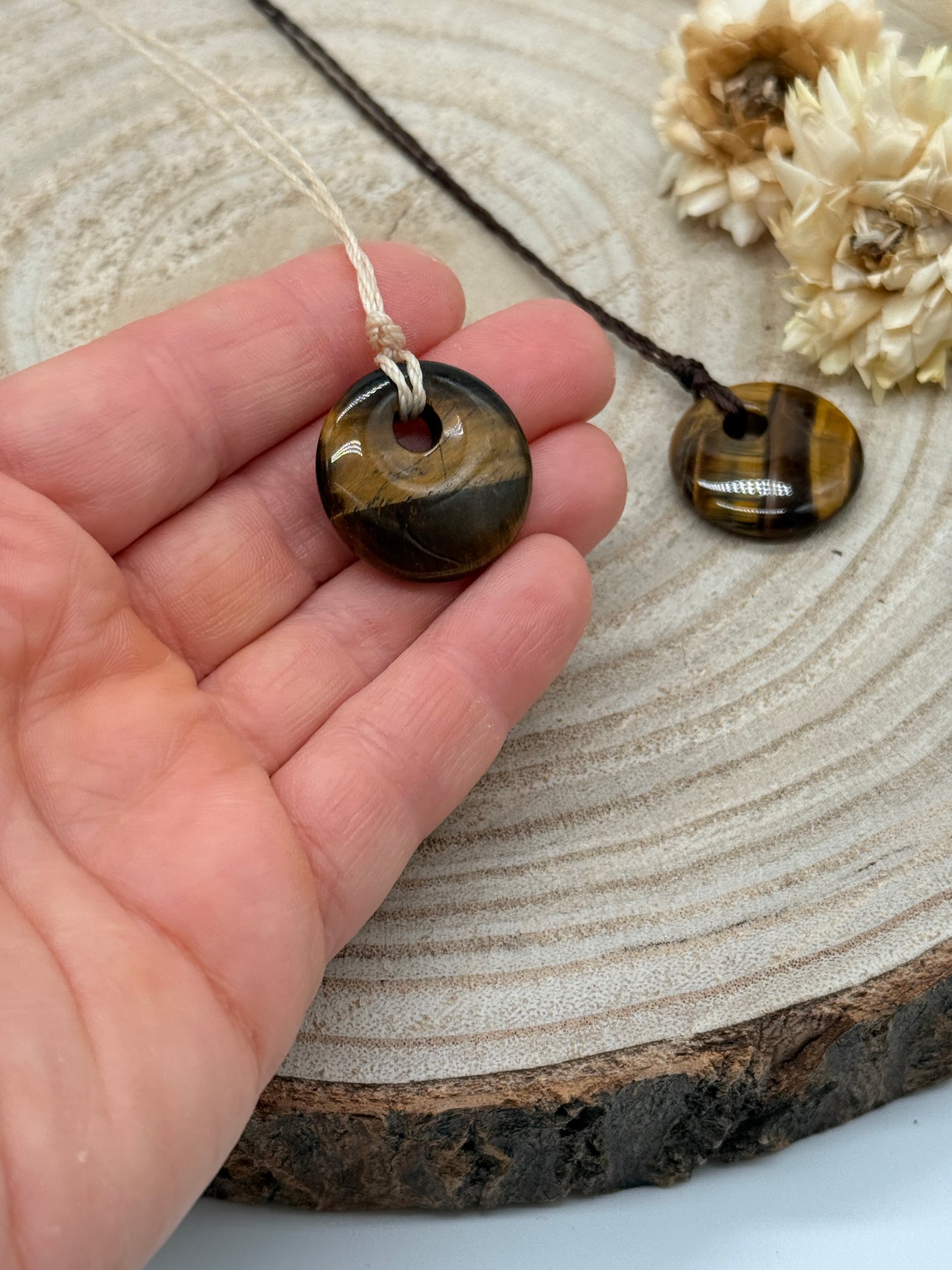 Makramee Choker Halbedelstein Kette Tigerauge