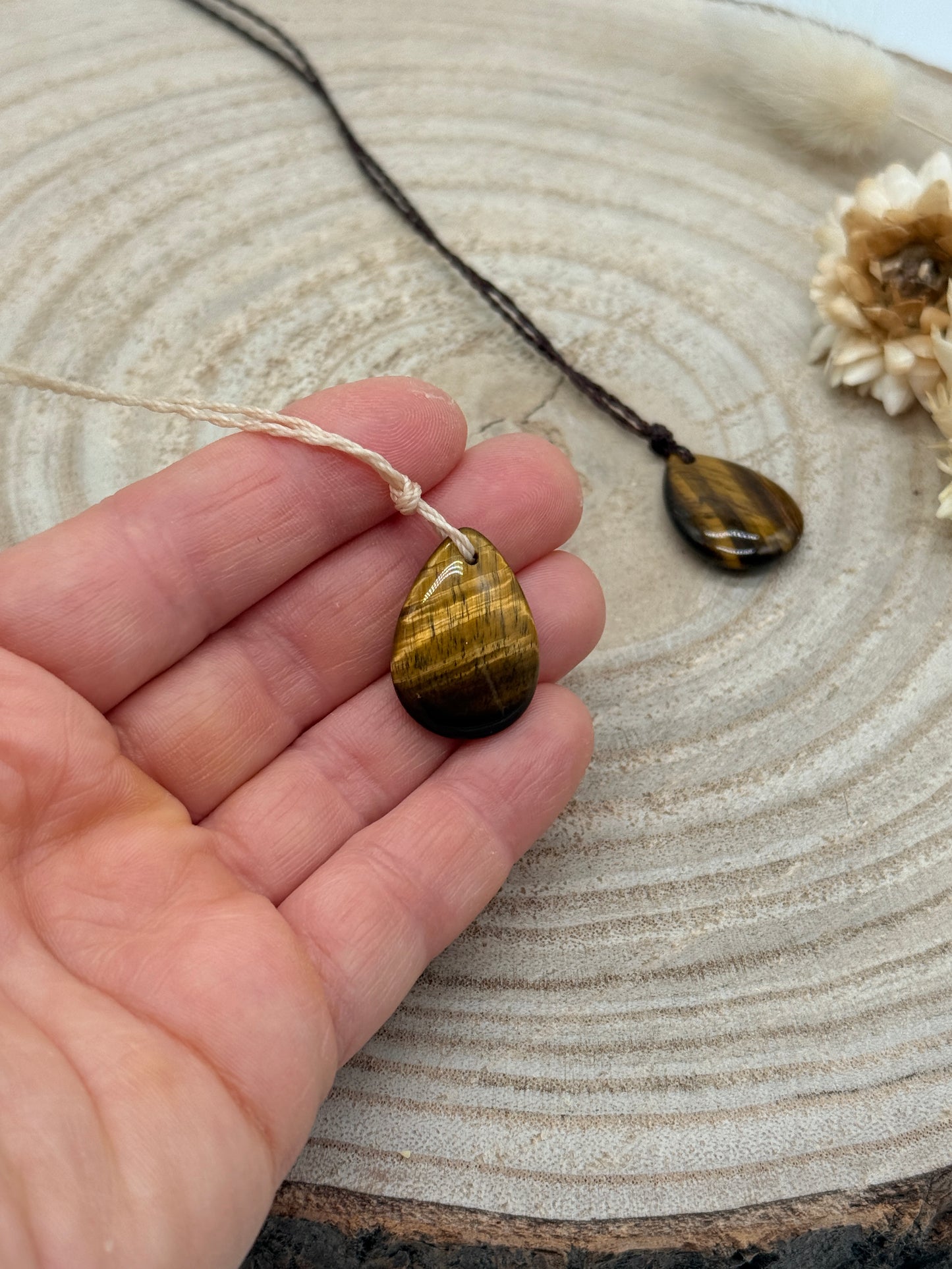 Makramee Choker Halbedelstein Kette Tigerauge