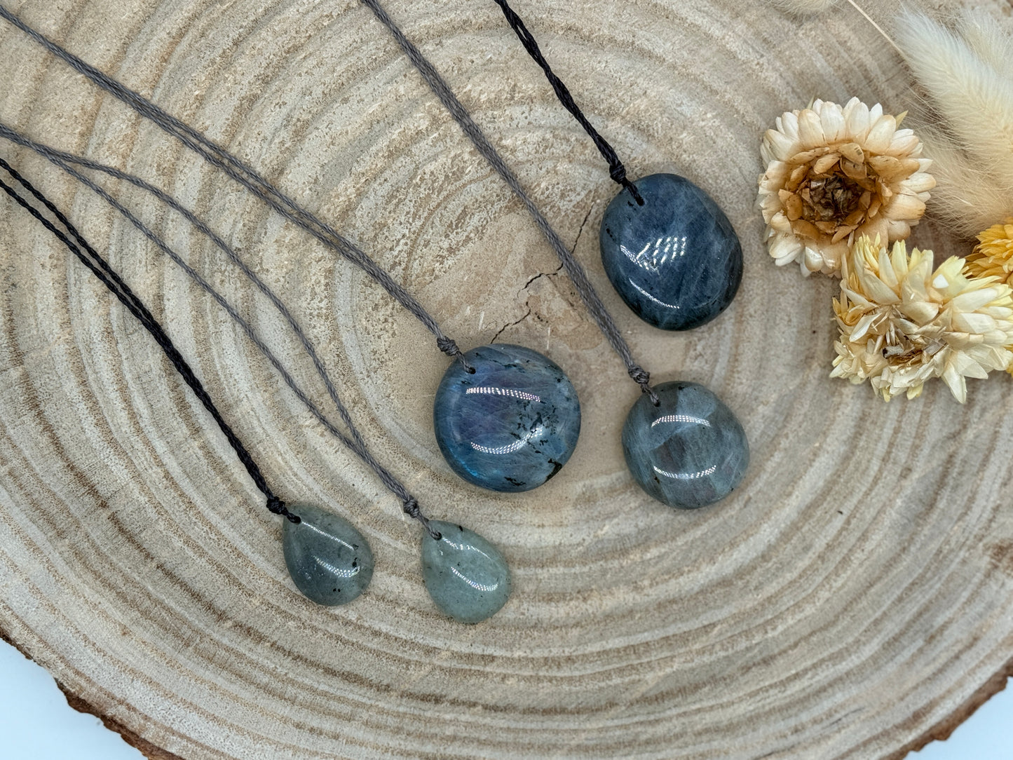 Makramee Choker Halbedelstein Kette Labradorit