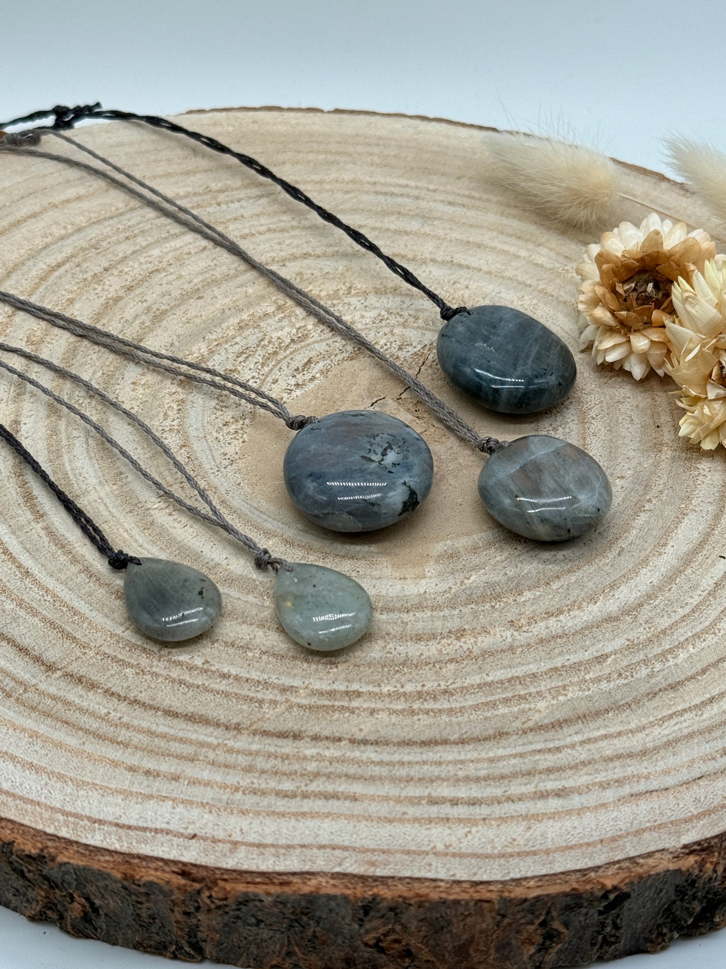 Makramee Choker Halbedelstein Kette Labradorit