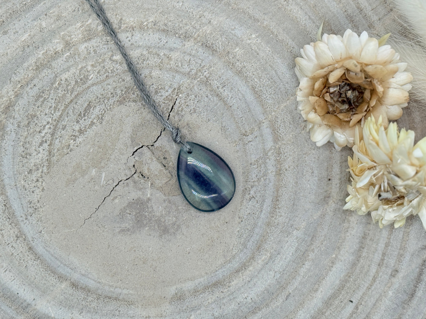 Makramee Choker Halbedelstein Kette Fluorit