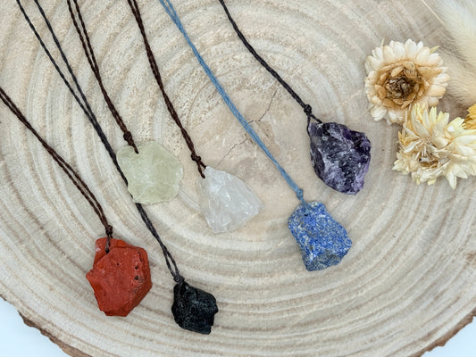 Makramee Choker Halbedelstein Kette Rohsteine