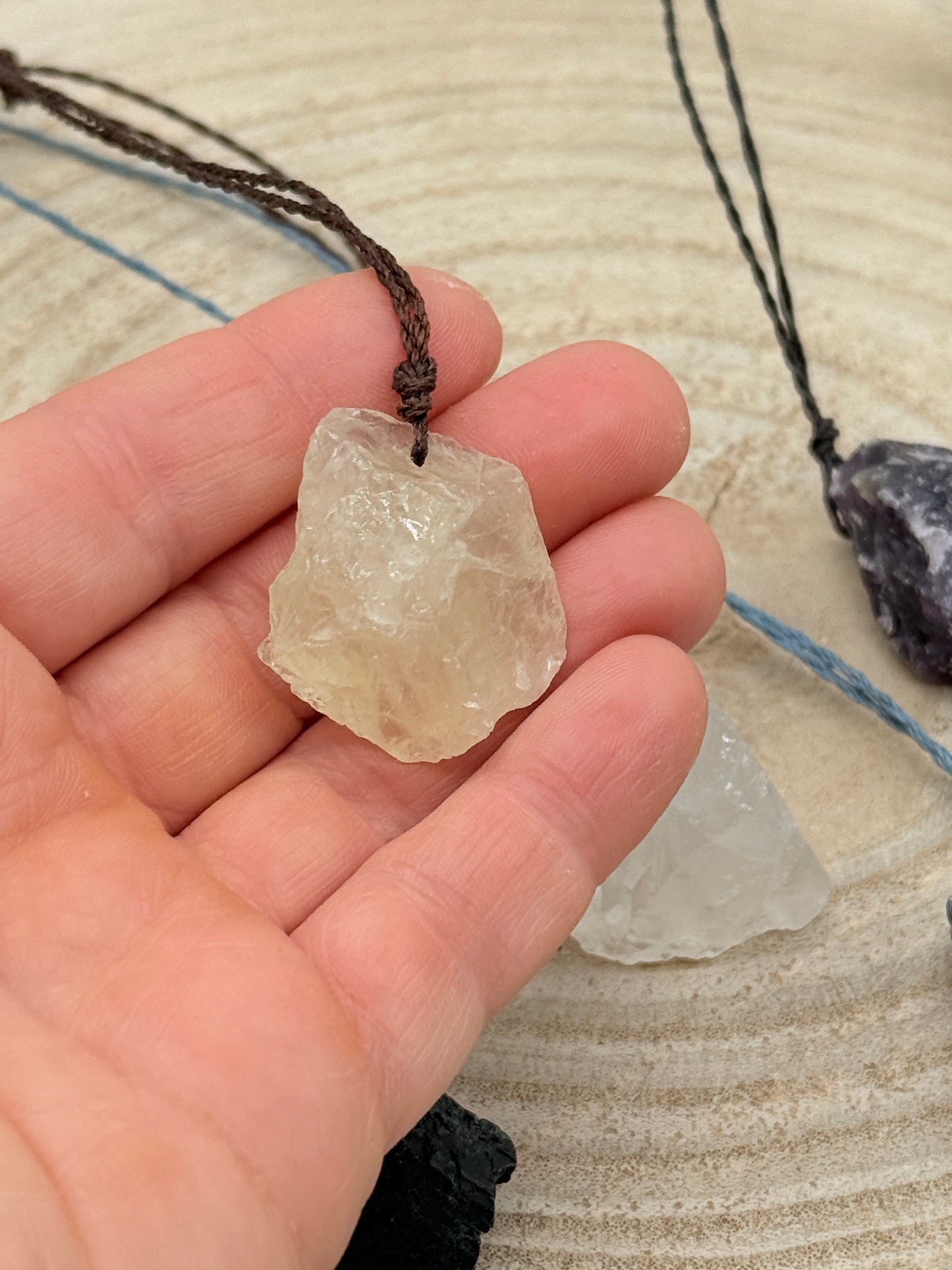 Makramee Choker Halbedelstein Kette Rohsteine