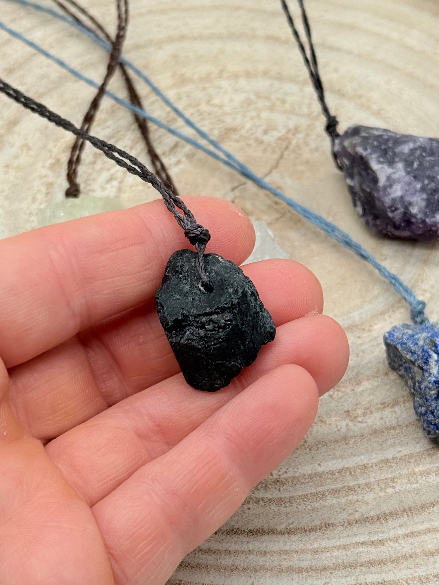 Makramee Choker Halbedelstein Kette Rohsteine