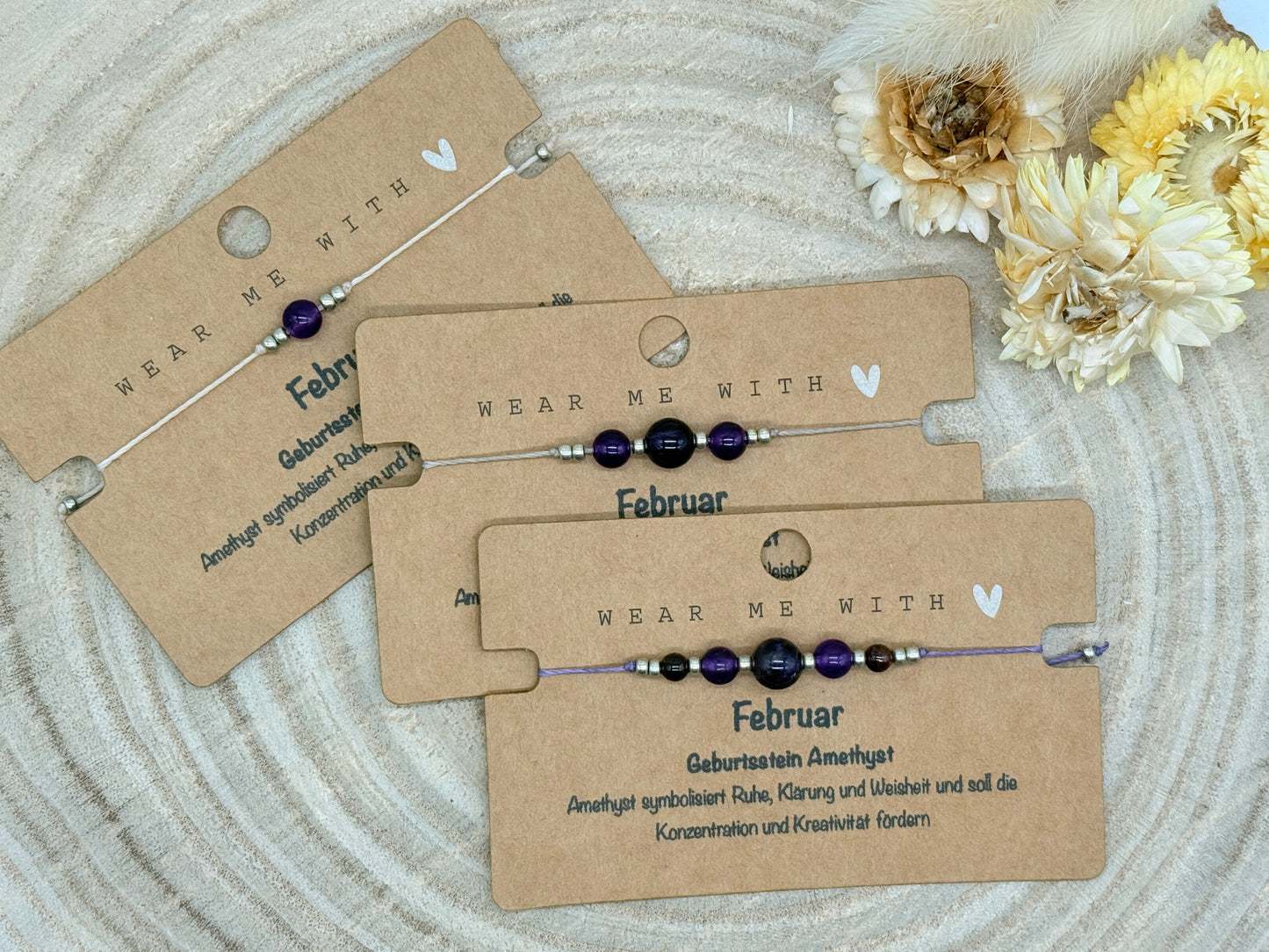 Geburtsstein Februar Sternzeichen Halbedelstein Armband Amethyst