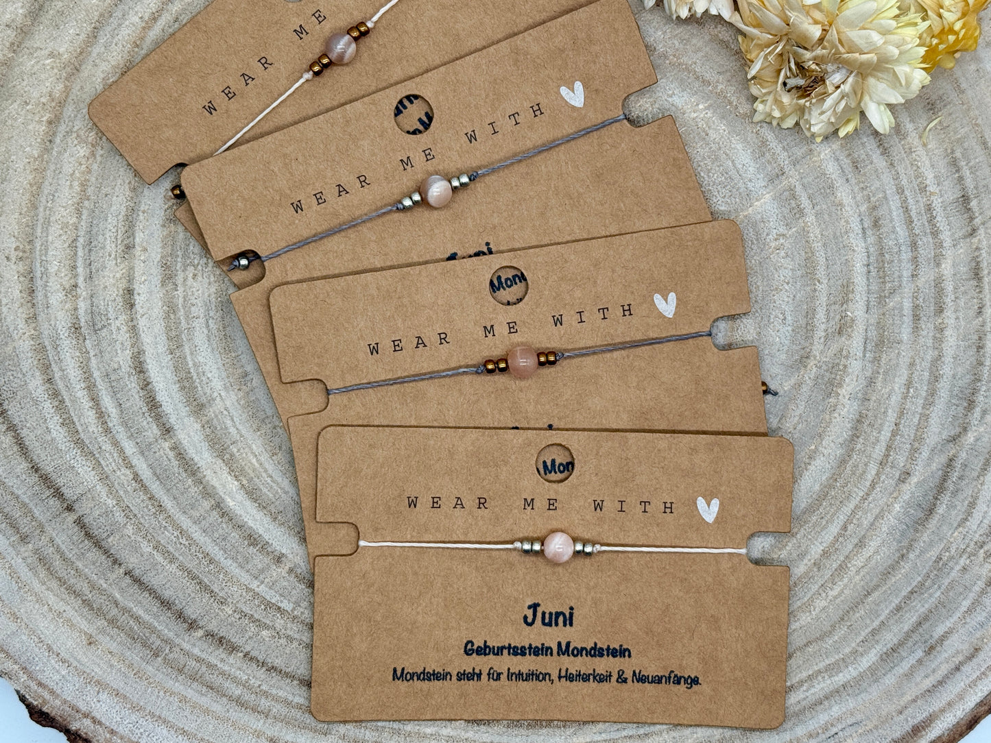 Geburtsstein Juni Sternzeichen Halbedelstein Armband Mondstein