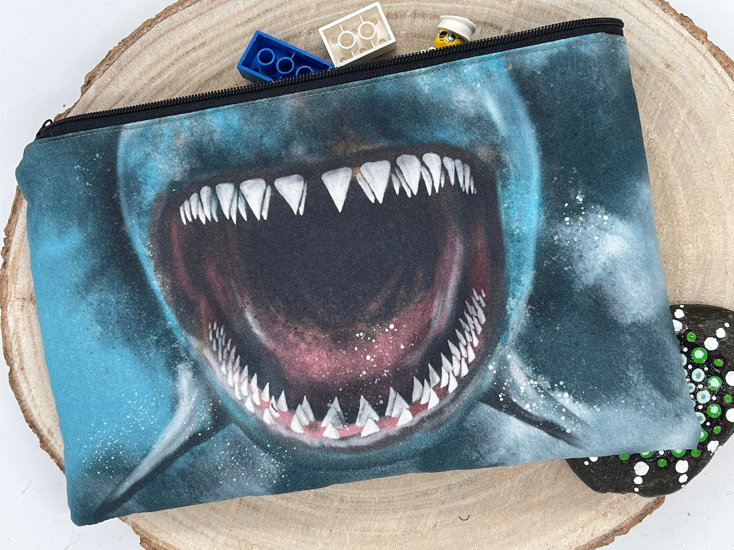 Stylische Federtasche Stifttasche Mäppchen Kosmetik kleine Tasche Hai blau
