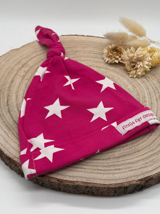 Babymütze mit Knoten – rosa mit Stern Motive