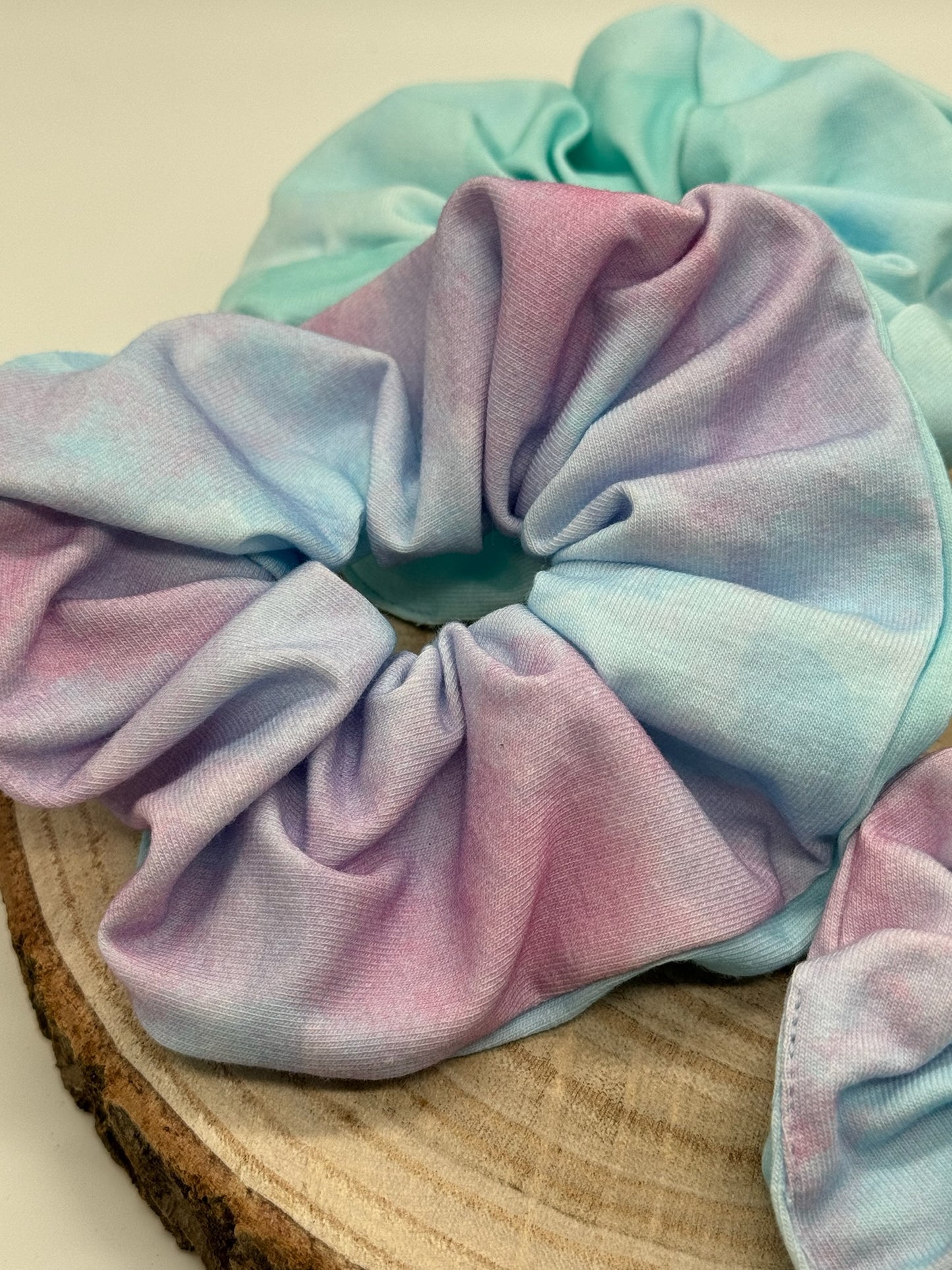 Scrunchie Haargummi elastisches Haarband Batik rosa/blau gelb/blau für feines oder dickes Haar