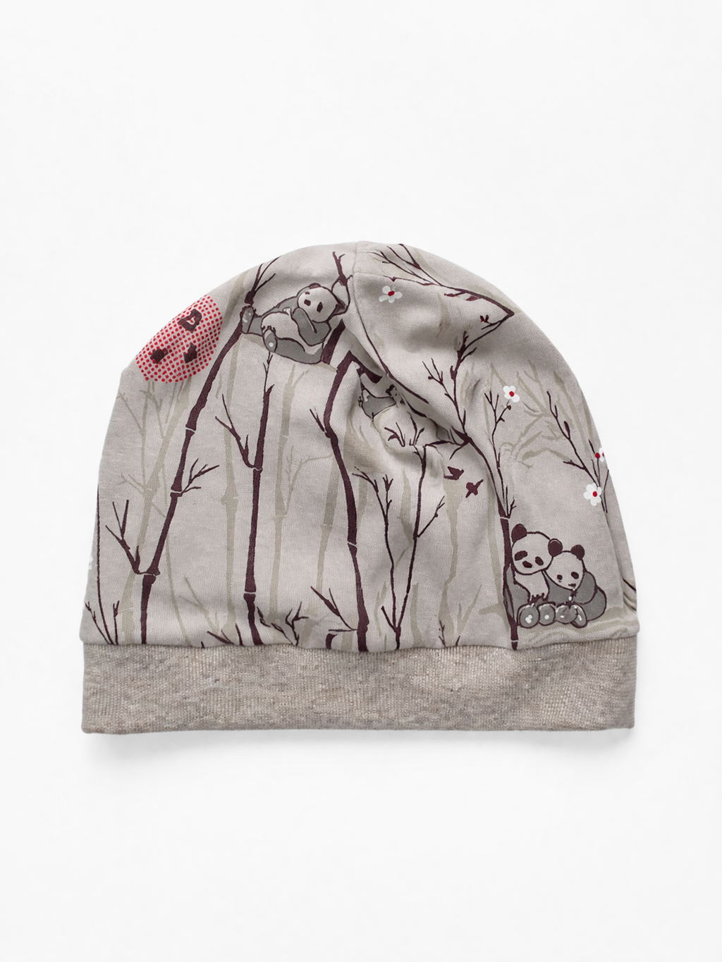 Beanie für Kinder mit Bund - Pandabär Motiv auf beige
